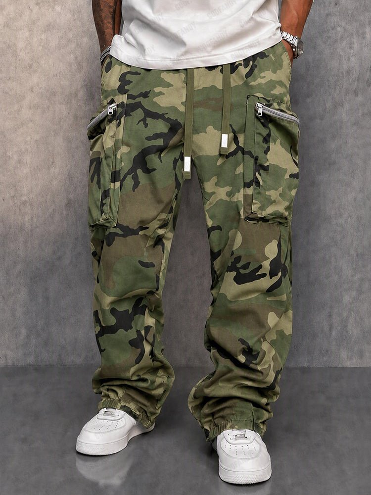 Cargo Pants With Camouflage Print And Drawstring Waist - Harren Cole