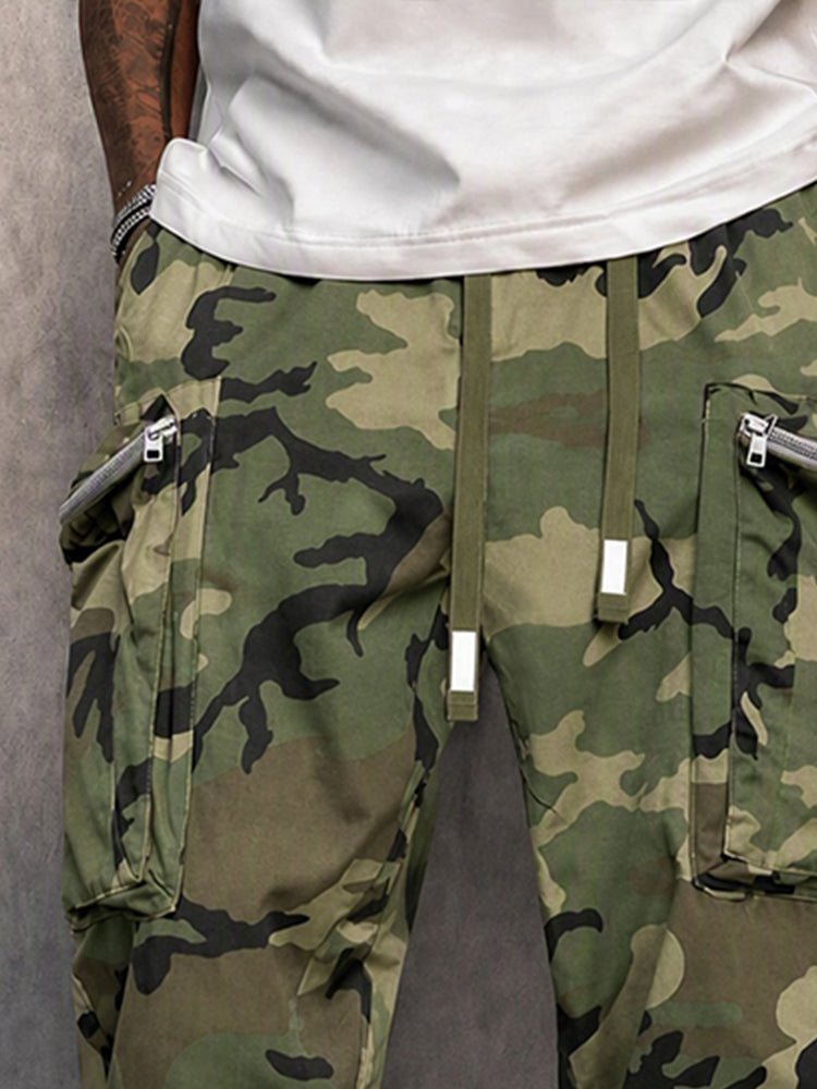 Cargo Pants With Camouflage Print And Drawstring Waist - Harren Cole