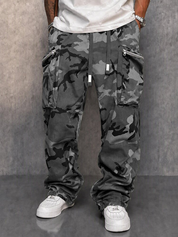Cargo Pants With Camouflage Print And Drawstring Waist - Harren Cole