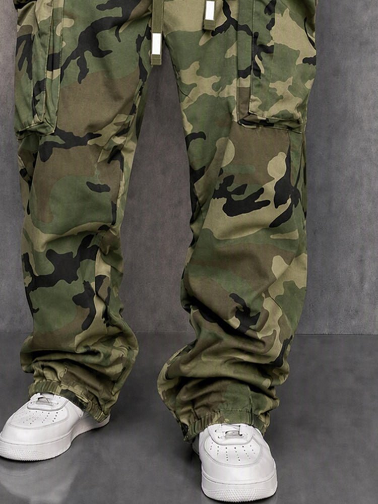 Cargo Pants With Camouflage Print And Drawstring Waist - Harren Cole