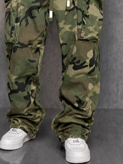 Cargo Pants With Camouflage Print And Drawstring Waist - Harren Cole