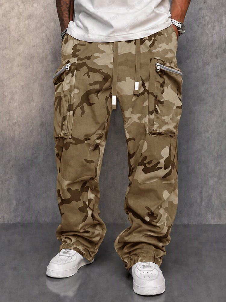 Cargo Pants With Camouflage Print And Drawstring Waist - Harren Cole