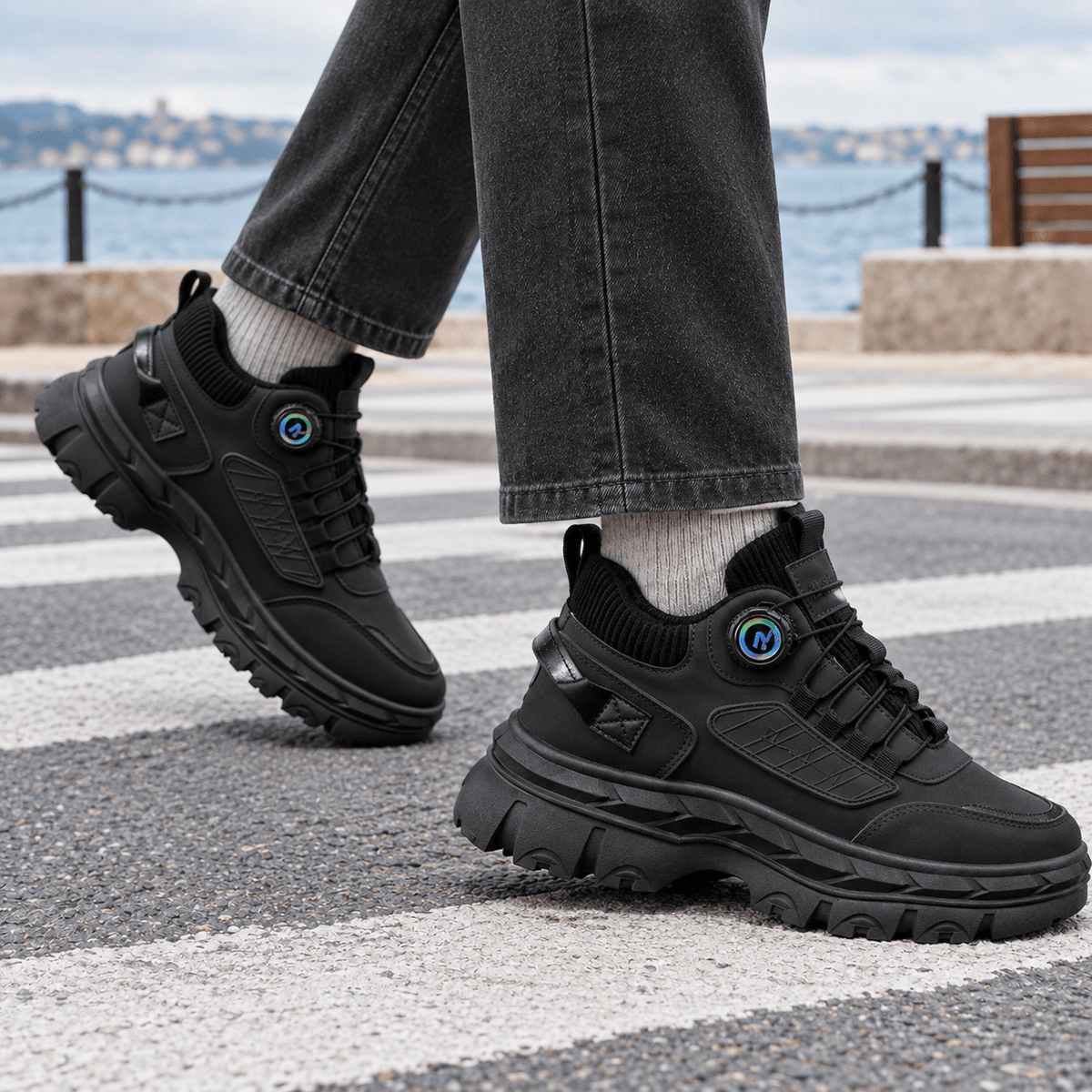 Chunky Leather Look Sneakers - Harren Cole