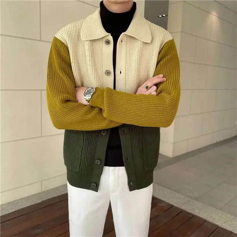 Colorblock Knit Cardigan Sweater - Harren Cole