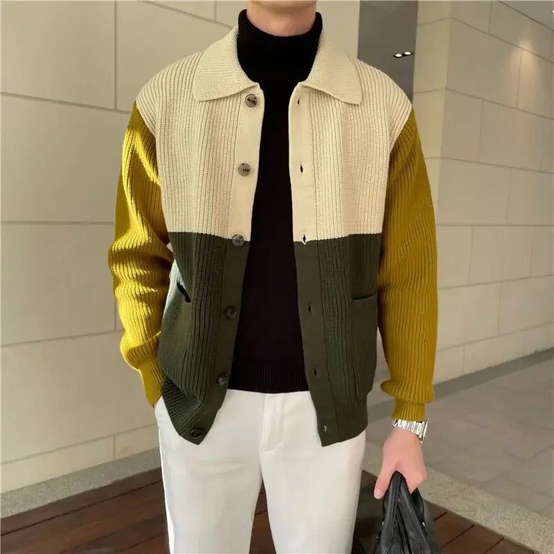 Colorblock Knit Cardigan Sweater - Harren Cole