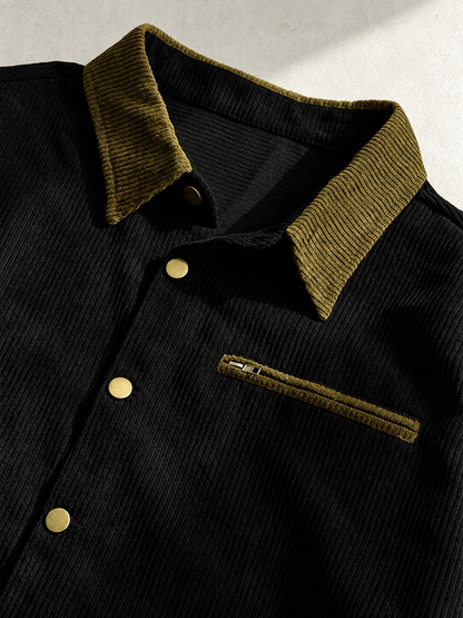 Corduroy Shirt Jacket With Contrast Collar - Harren Cole
