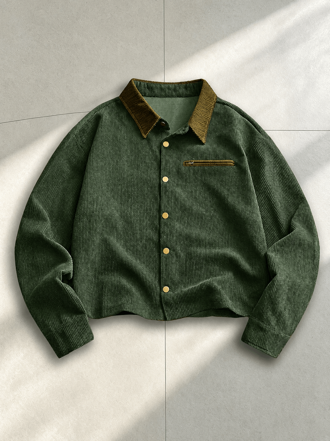 Corduroy Shirt Jacket With Contrast Collar - Harren Cole