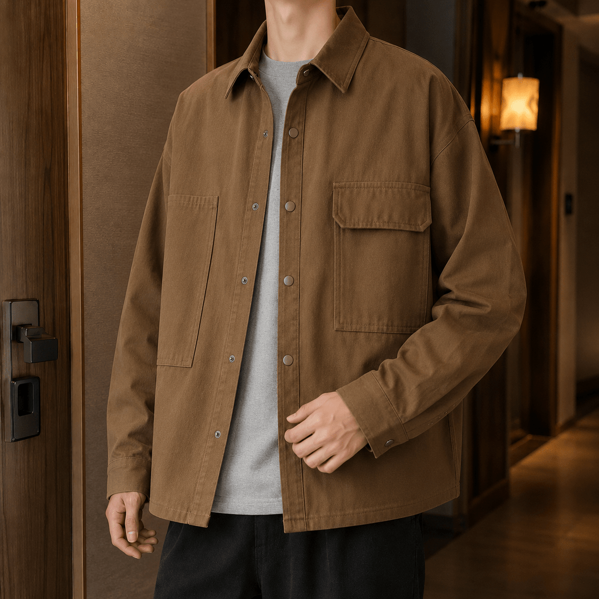 Cotton Blend Utility Jacket Relaxed Fit - Harren Cole