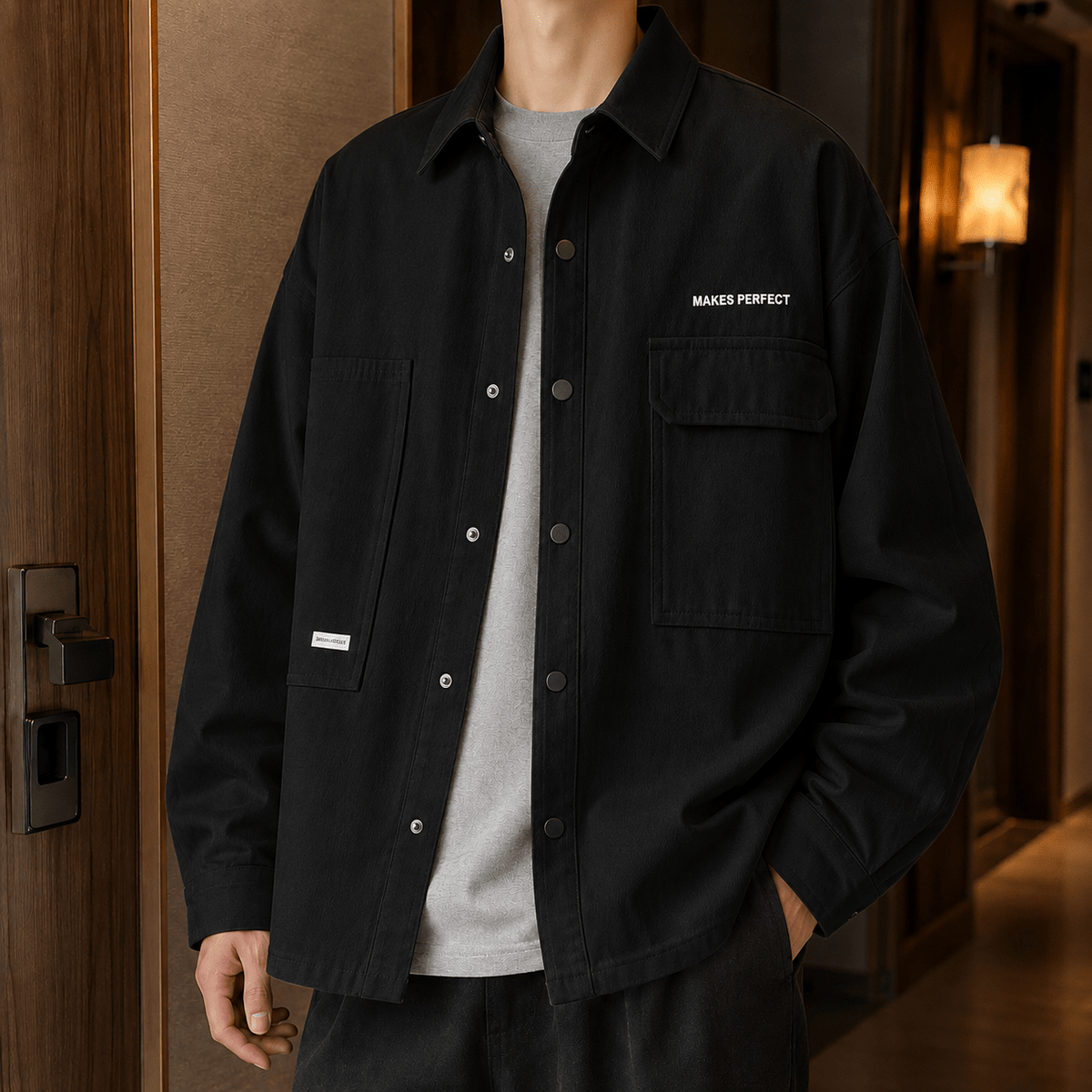 Cotton Blend Utility Jacket Relaxed Fit - Harren Cole