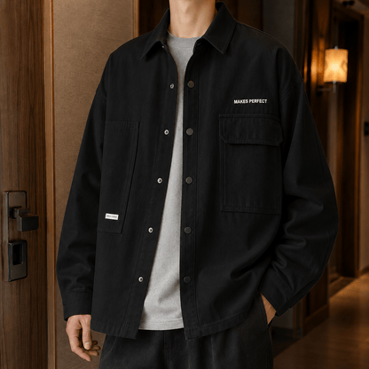 Cotton Blend Utility Jacket Relaxed Fit - Harren Cole