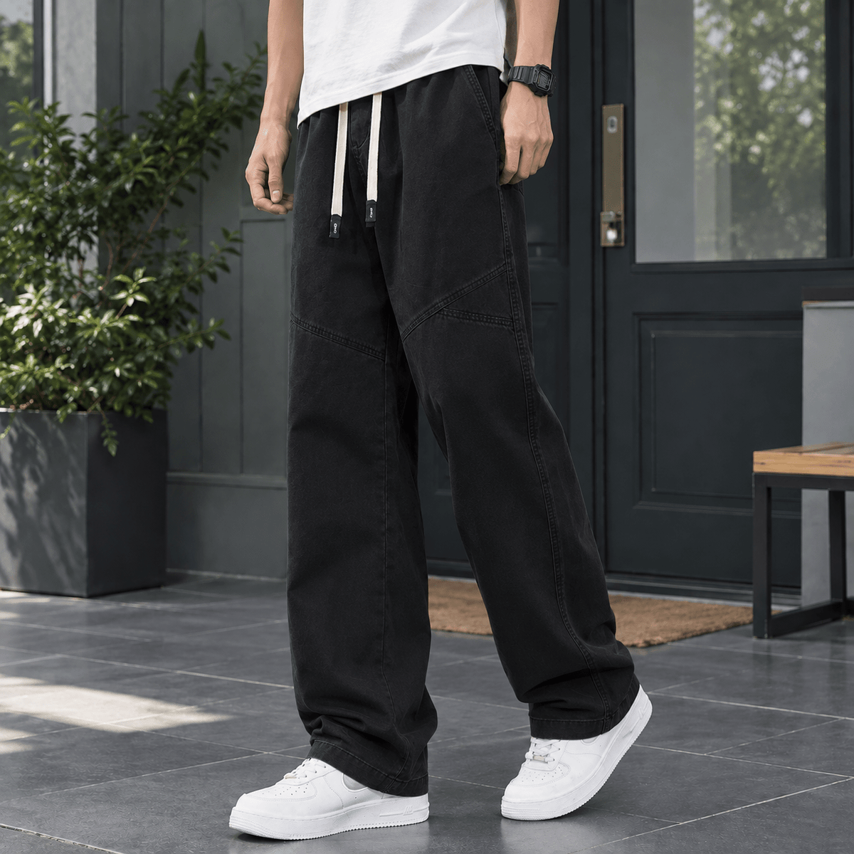 Cotton Relaxed Straight-Leg Pants - Harren Cole