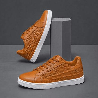 Crocodile Textured Leather Court Sneakers - Harren Cole