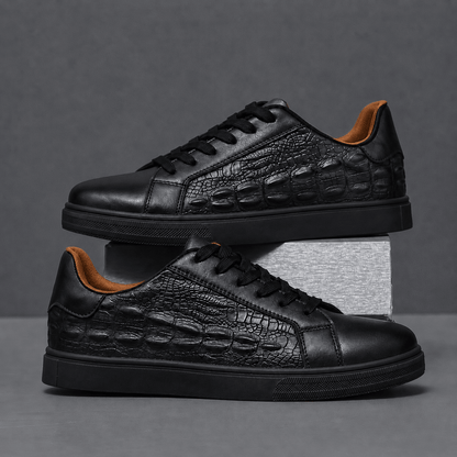 Crocodile Textured Leather Court Sneakers - Harren Cole