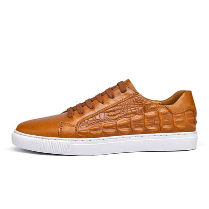 Crocodile Textured Leather Court Sneakers - Harren Cole
