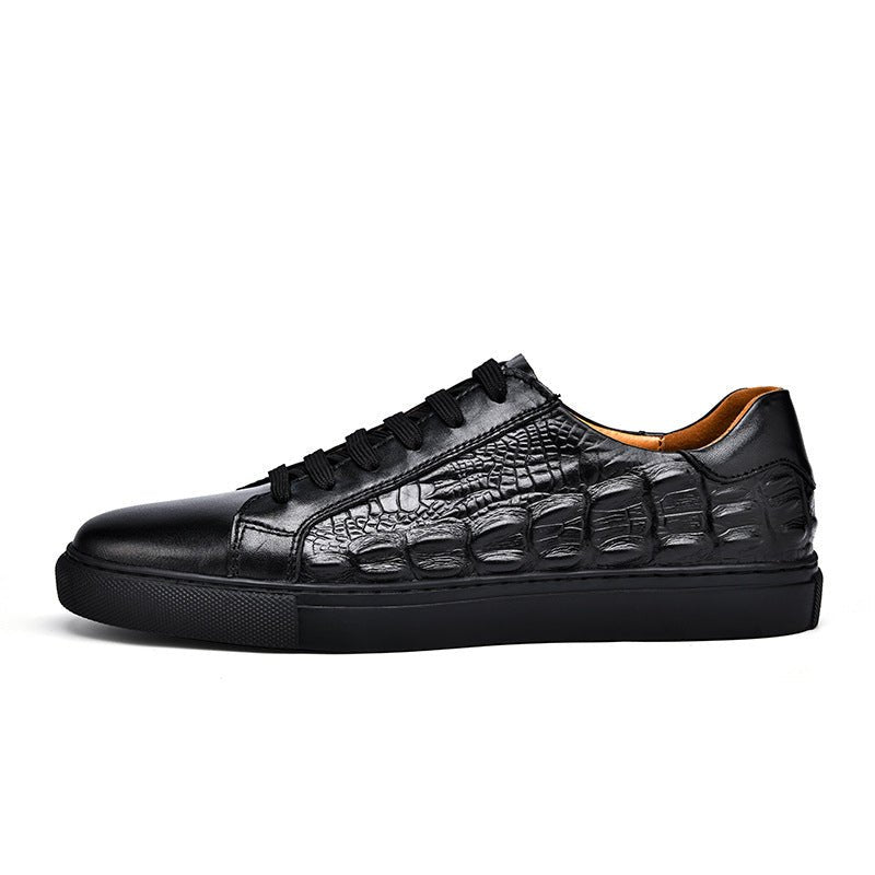 Crocodile Textured Leather Court Sneakers - Harren Cole