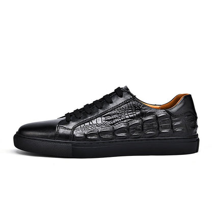 Crocodile Textured Leather Court Sneakers - Harren Cole