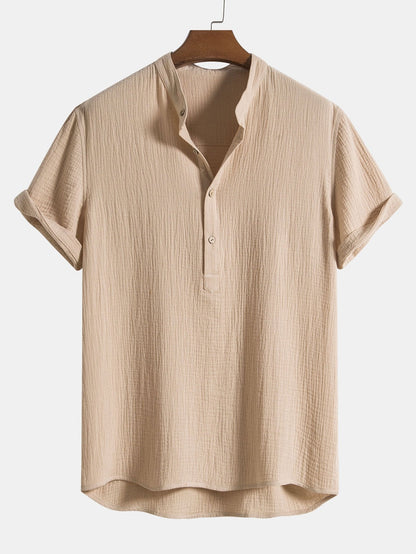 Crumpled Cotton Henley Shirt for Men - Harren Cole