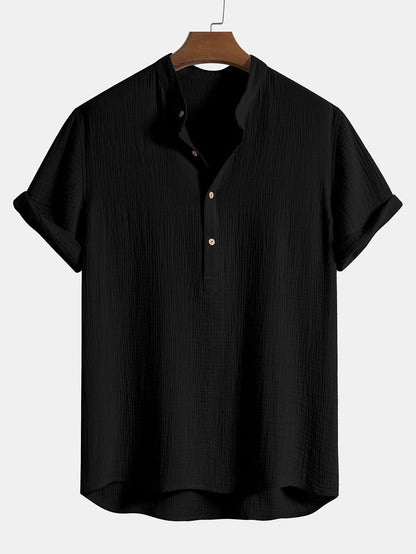 Crumpled Cotton Henley Shirt for Men - Harren Cole