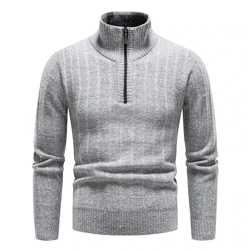 Classic Knitted Sweater with Front Zipper