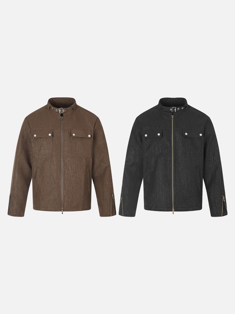 Distressed Textured Boxy Jacket Brown - Harren Cole