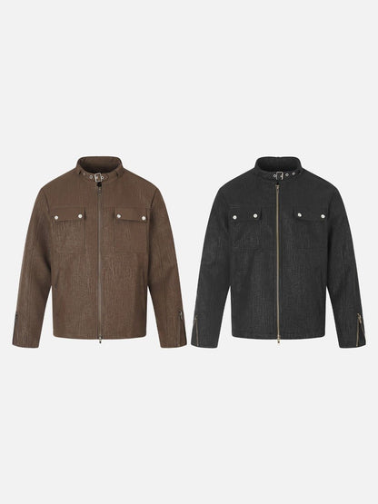 Distressed Textured Boxy Jacket Brown - Harren Cole
