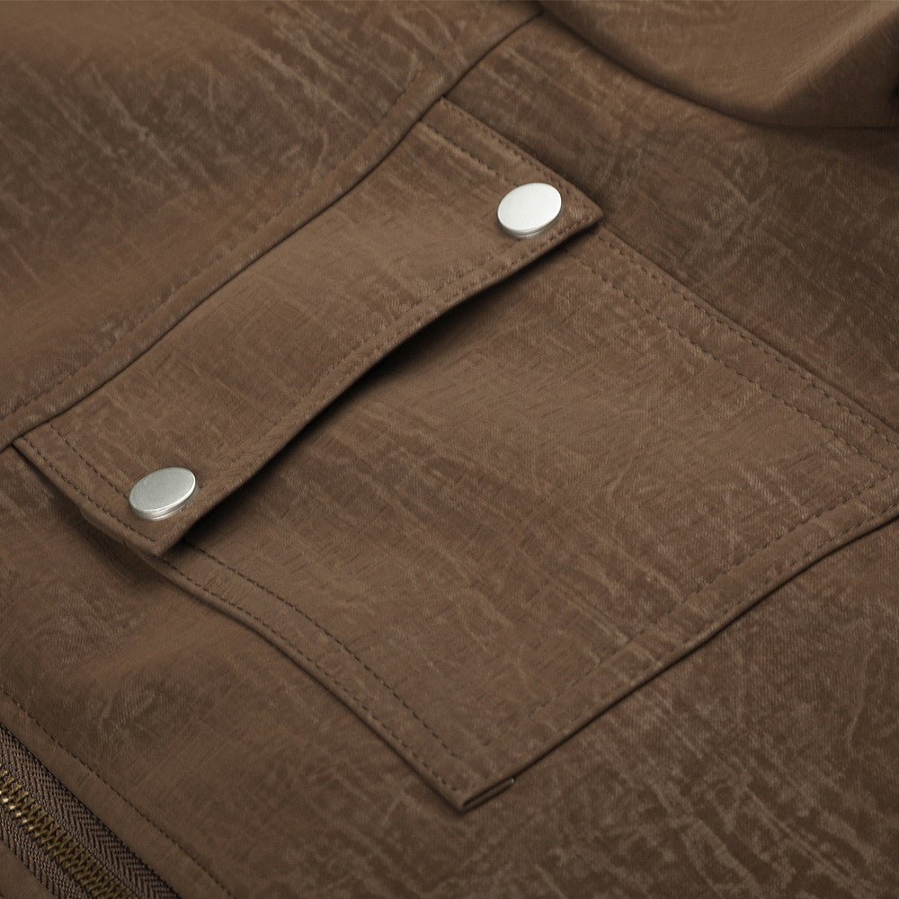 Distressed Textured Boxy Jacket Brown - Harren Cole