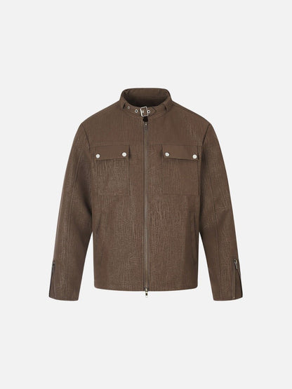 Distressed Textured Boxy Jacket Brown - Harren Cole