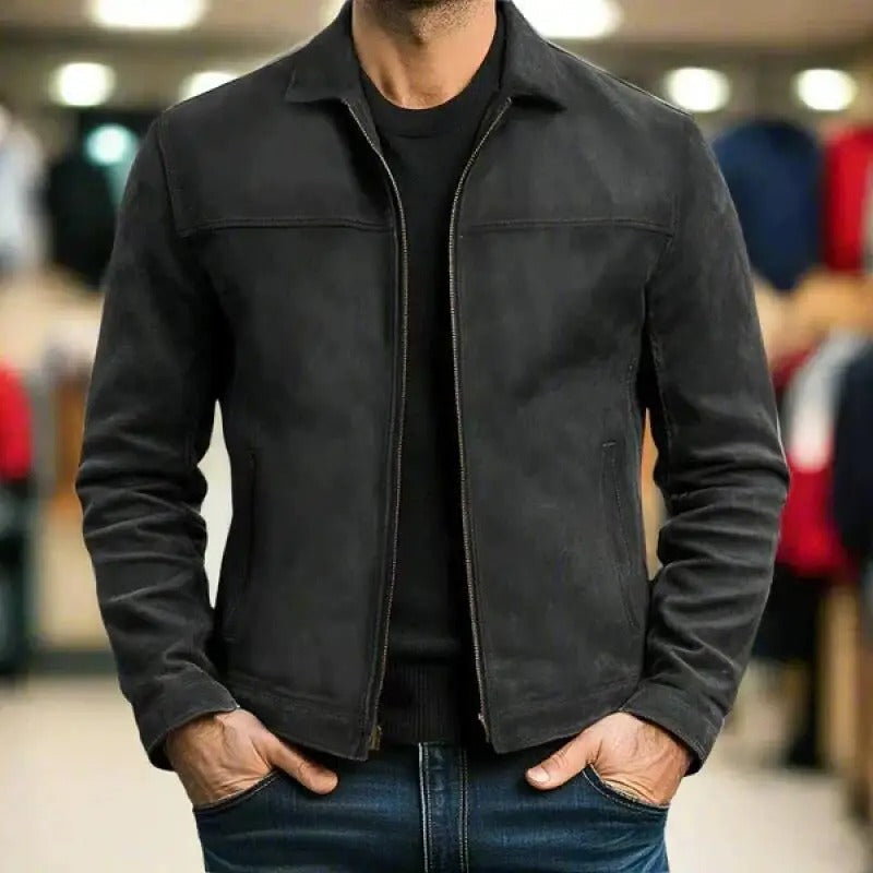 Men's Vintage Stand Collar Bomber Jacket with Zip Pockets