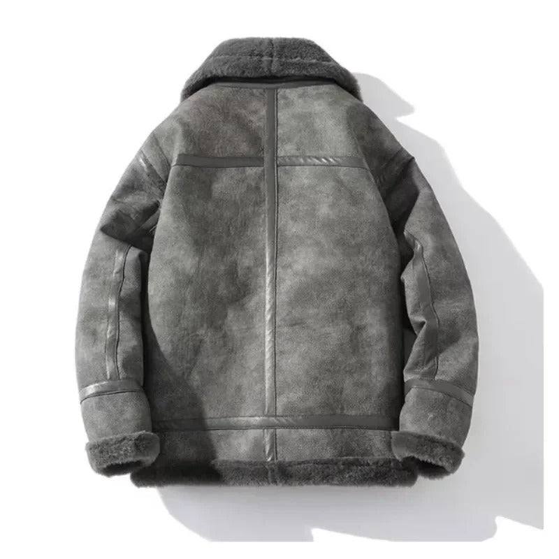 Fleece-Lined Leather Jacket for Men