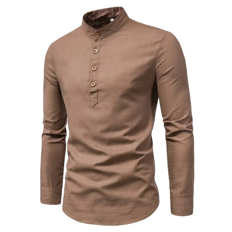 Elegant Linen Shirt with Stand - Up Collar - Harren Cole