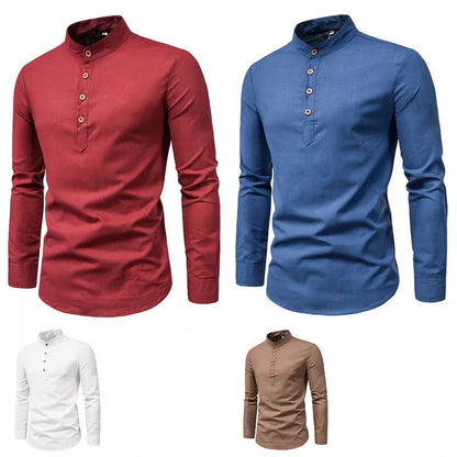 Elegant Linen Shirt with Stand - Up Collar - Harren Cole