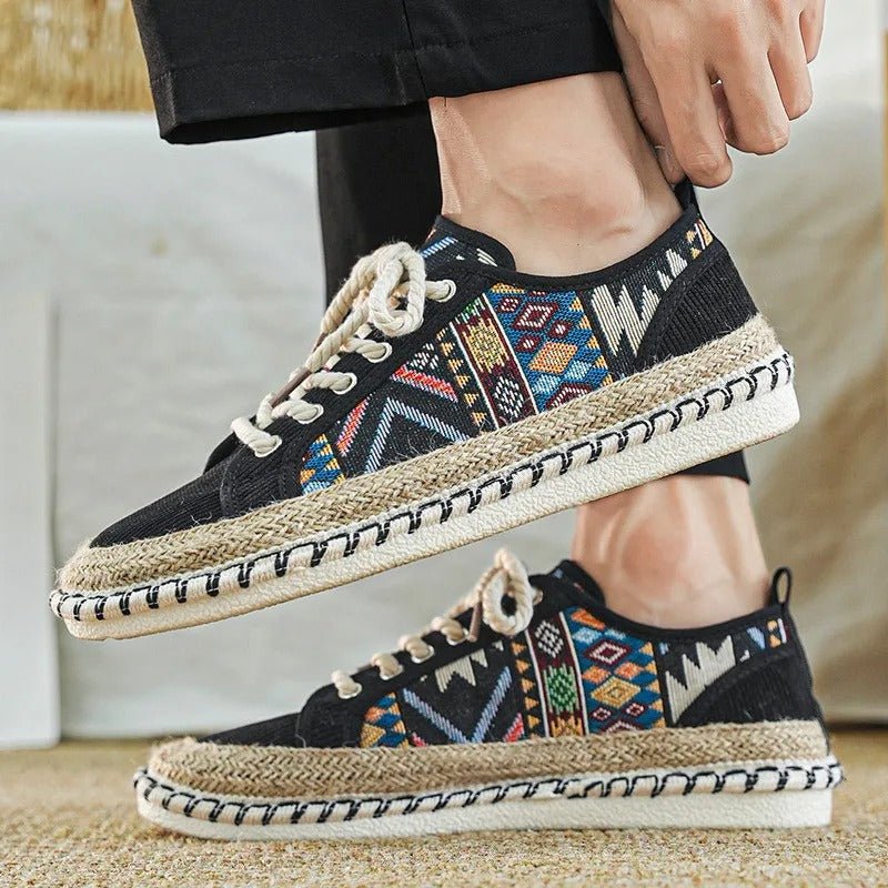 Ethnic Raffia Sole Sneakers with Patterned Design - Harren Cole