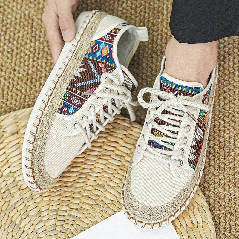 Ethnic Raffia Sole Sneakers with Patterned Design - Harren Cole