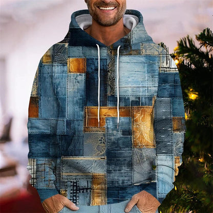Patchwork Print Hoodie for Men