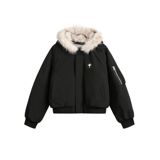 Men’s Warm Bomber Jacket with Fur Hood
