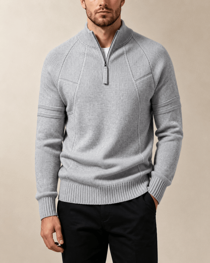 Fitted Ribbed Knit Zip Sweater - Harren Cole