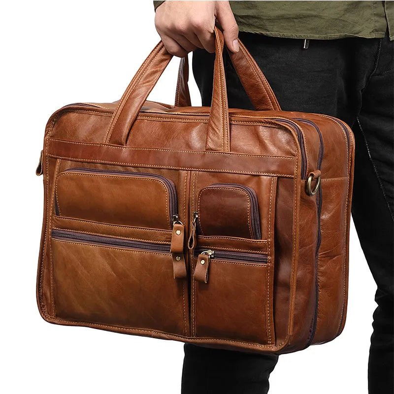 Genuine Leather Briefcase Shoulder Bag - Harren Cole