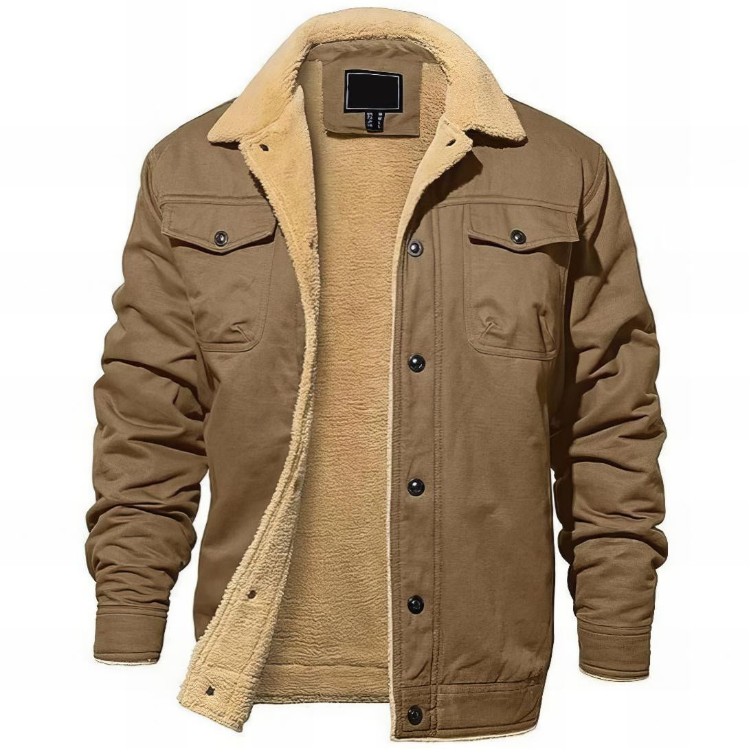 brown jacket with pockets and sherpa lining