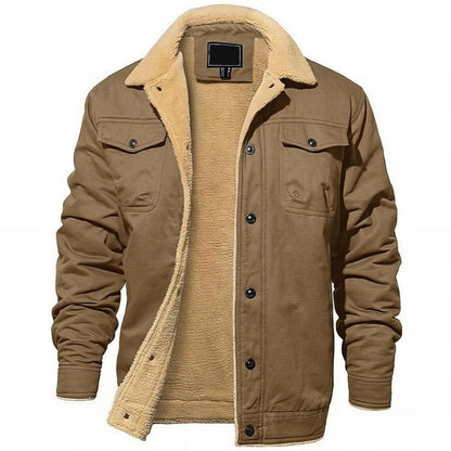 brown jacket with pockets and sherpa lining
