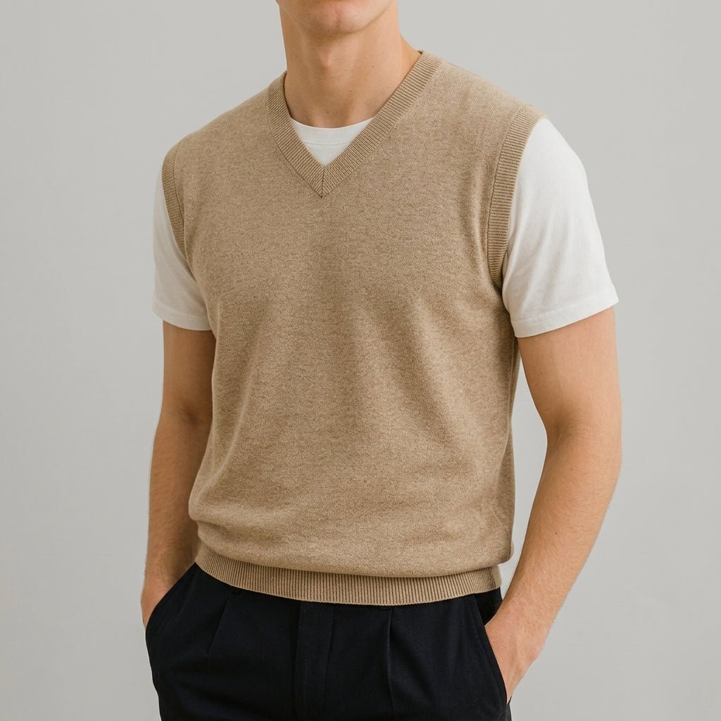 Knit V-Neck Sweater Vest Lightweight Layering - Harren Cole