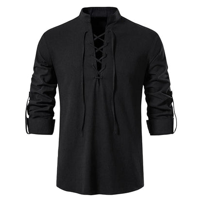 Lace - Up Stand Collar Shirt for Men - Harren Cole