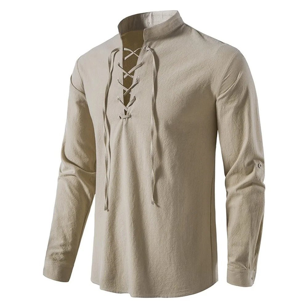 Lace - Up Stand Collar Shirt for Men - Harren Cole