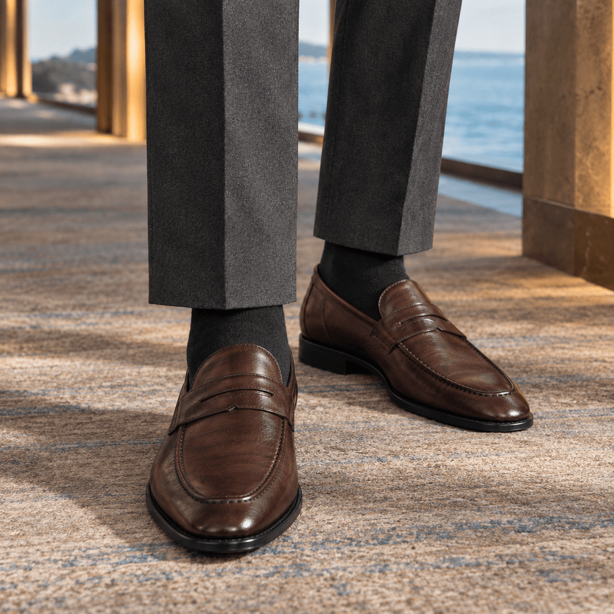 Leather Look Penny Loafers - Harren Cole
