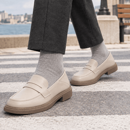 Leather Look Slip On Loafers Round Toe - Harren Cole
