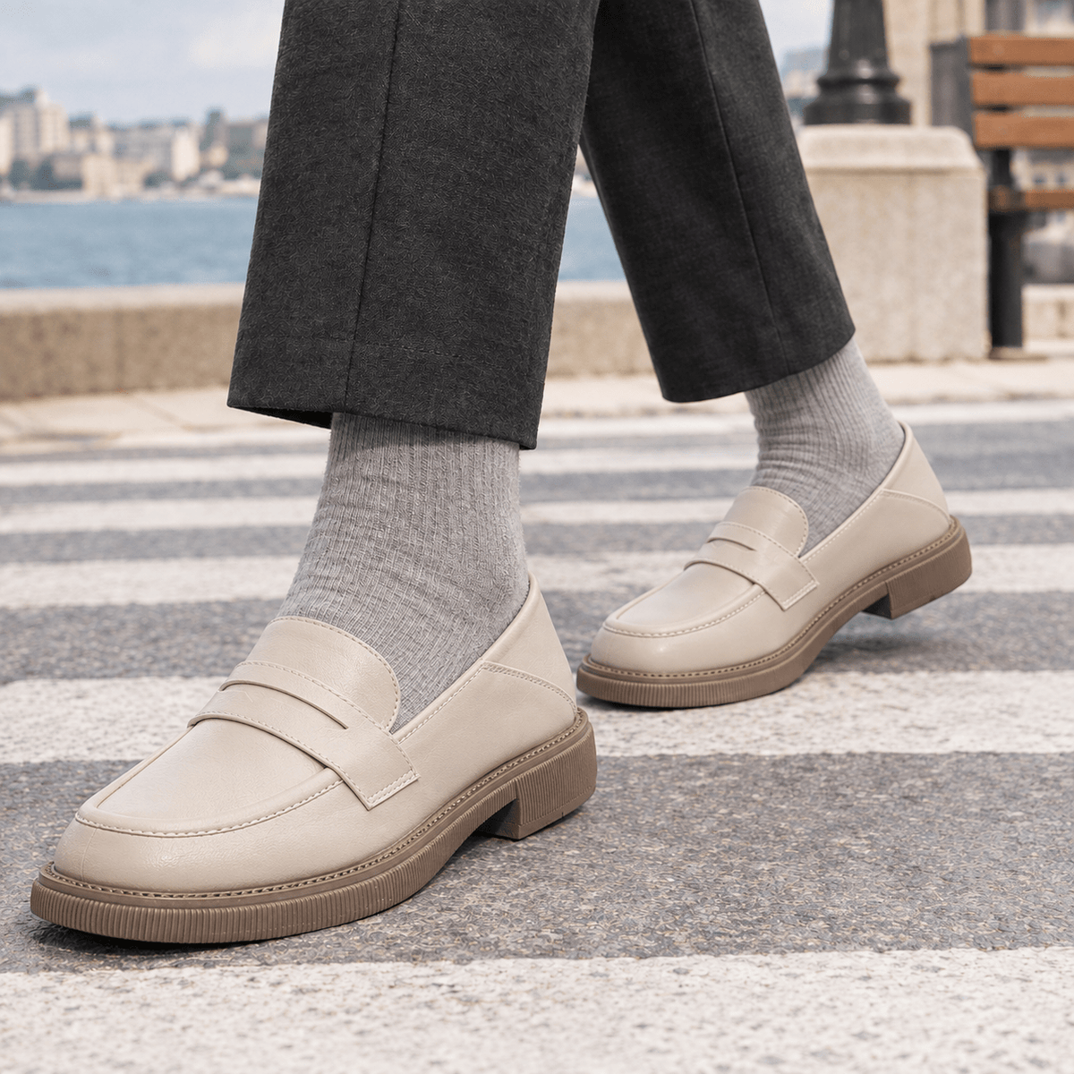 Leather Look Slip On Loafers Round Toe - Harren Cole