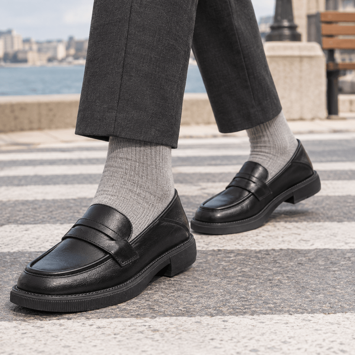 Leather Look Slip On Loafers Round Toe - Harren Cole