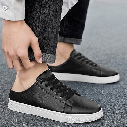 Leather Mule Sneakers With Lace Up Front - Harren Cole