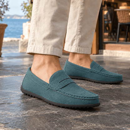 Leather Penny Loafers With Rubber Driving Sole - Harren Cole