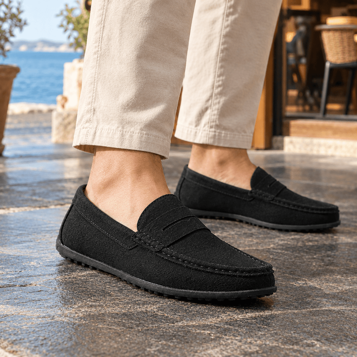 Leather Penny Loafers With Rubber Driving Sole - Harren Cole