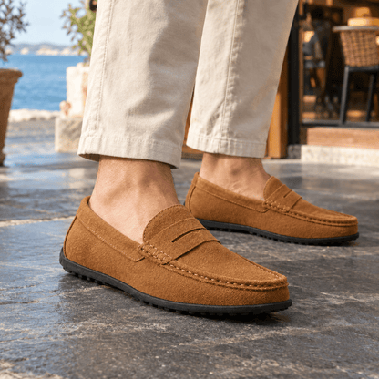 Leather Penny Loafers With Rubber Driving Sole - Harren Cole